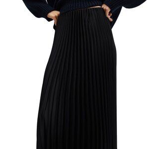 MANGO Pleated Satin Midi Skirt